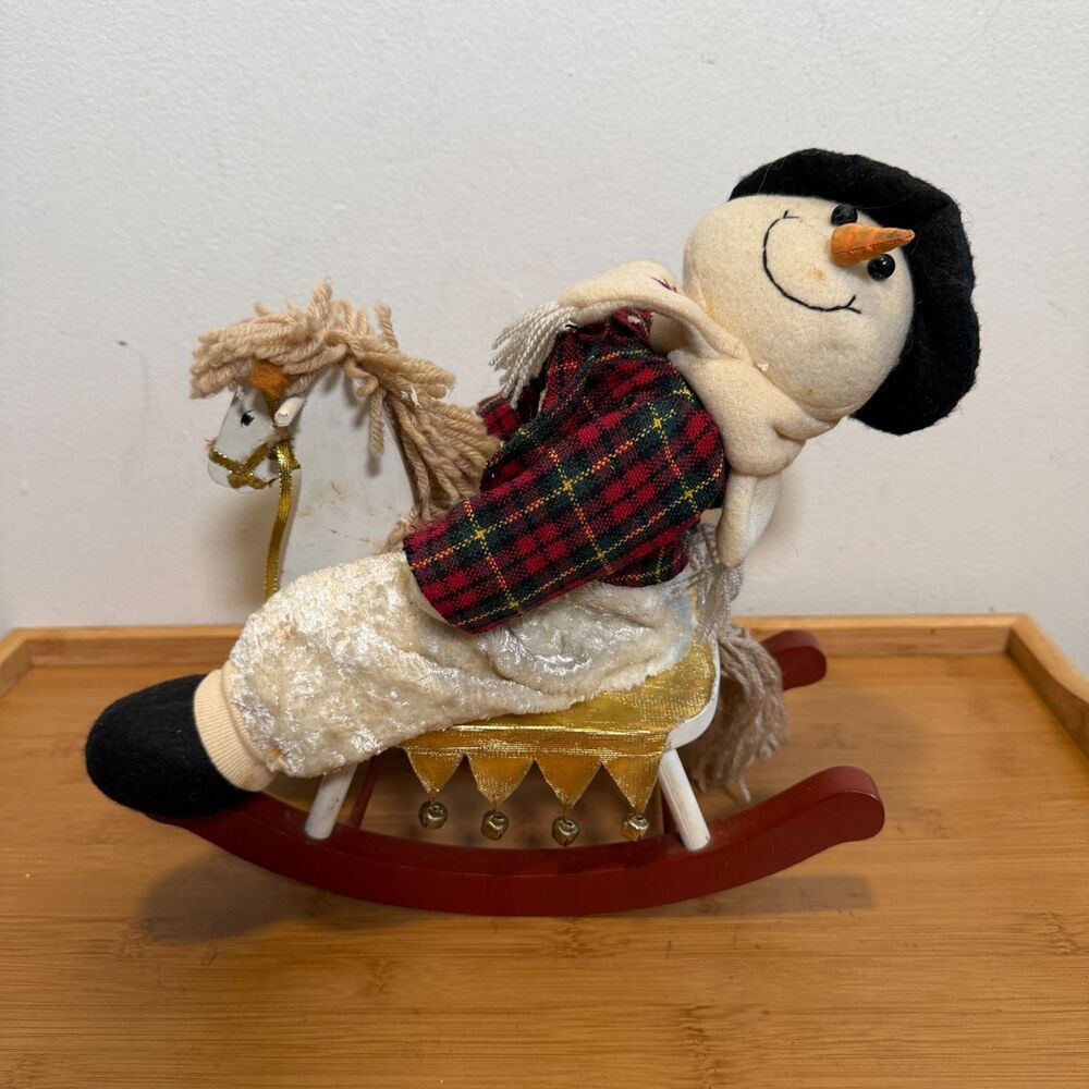 Musical Snowman on Rocking Horse Plush Plays Frosty The Snowman Christmas